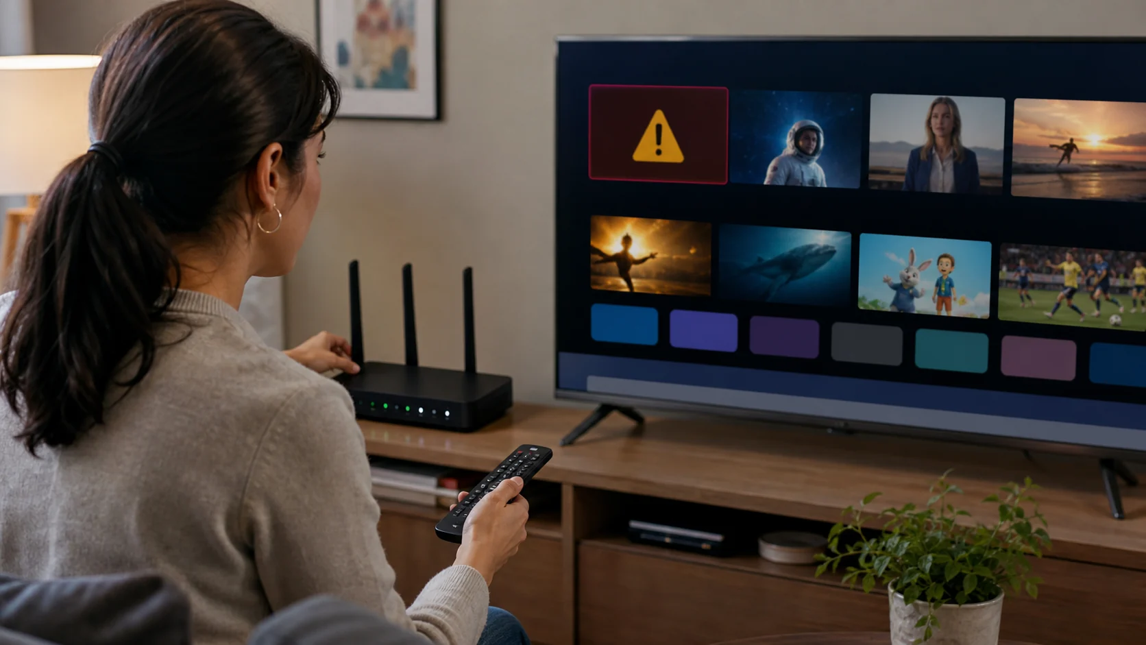 usuária solucionando erro de aplicativo de streaming na televisão