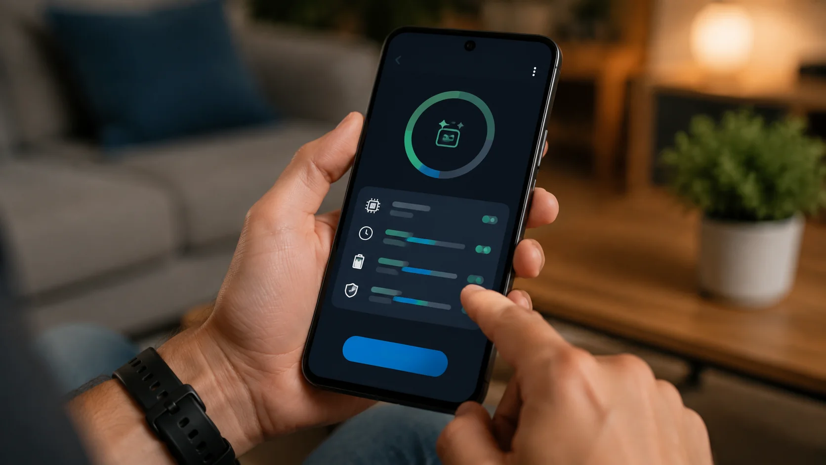 Usuário acessando ferramenta nativa de otimização em celular Android