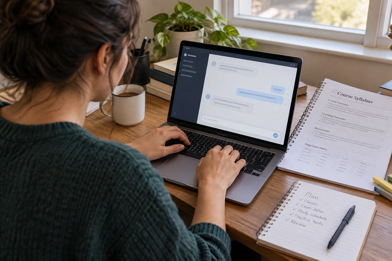 Estudante informando matérias e datas de prova em uma conversa com inteligência artificial
