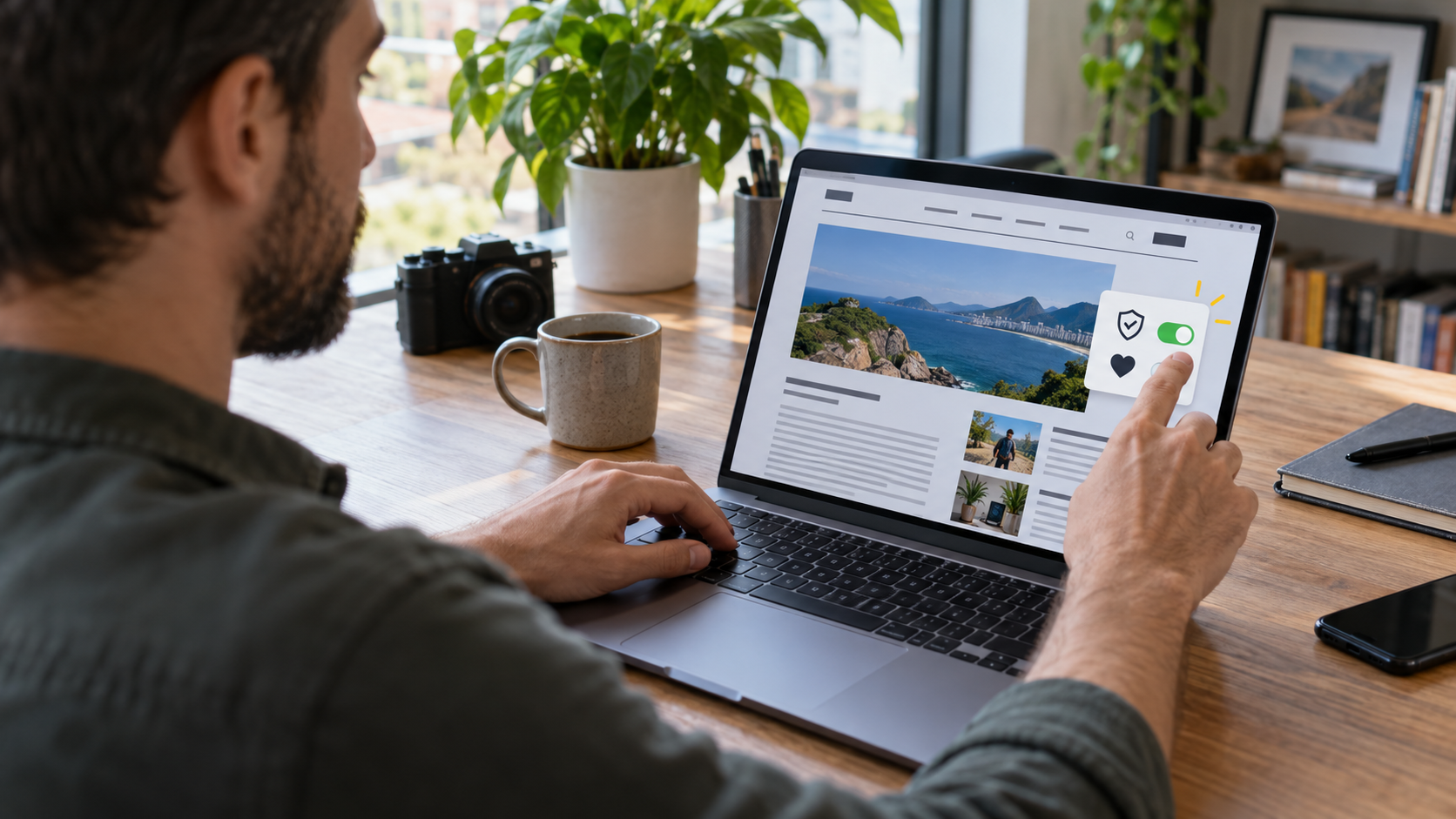 Usuário permitindo anúncios em um site confiável no notebook